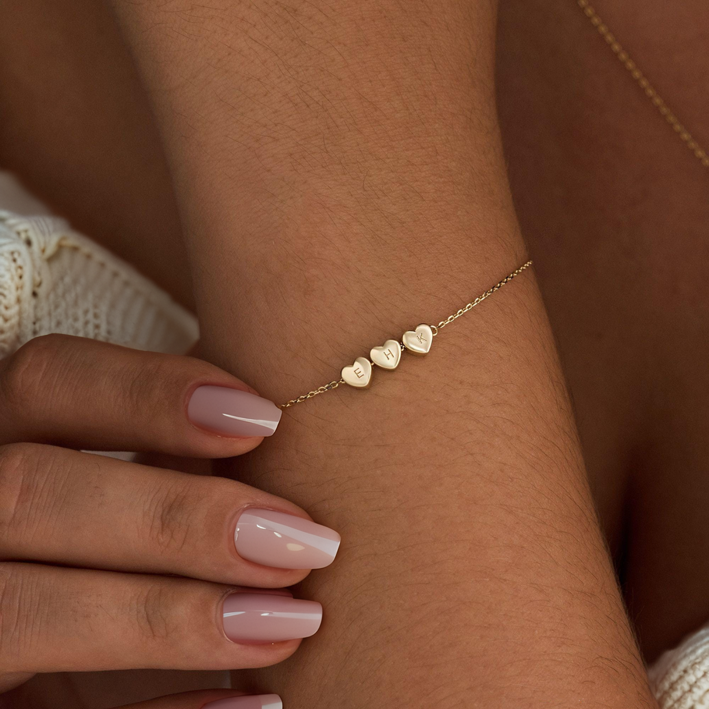 Tiny 3D Initial Heart Charm Bracelet