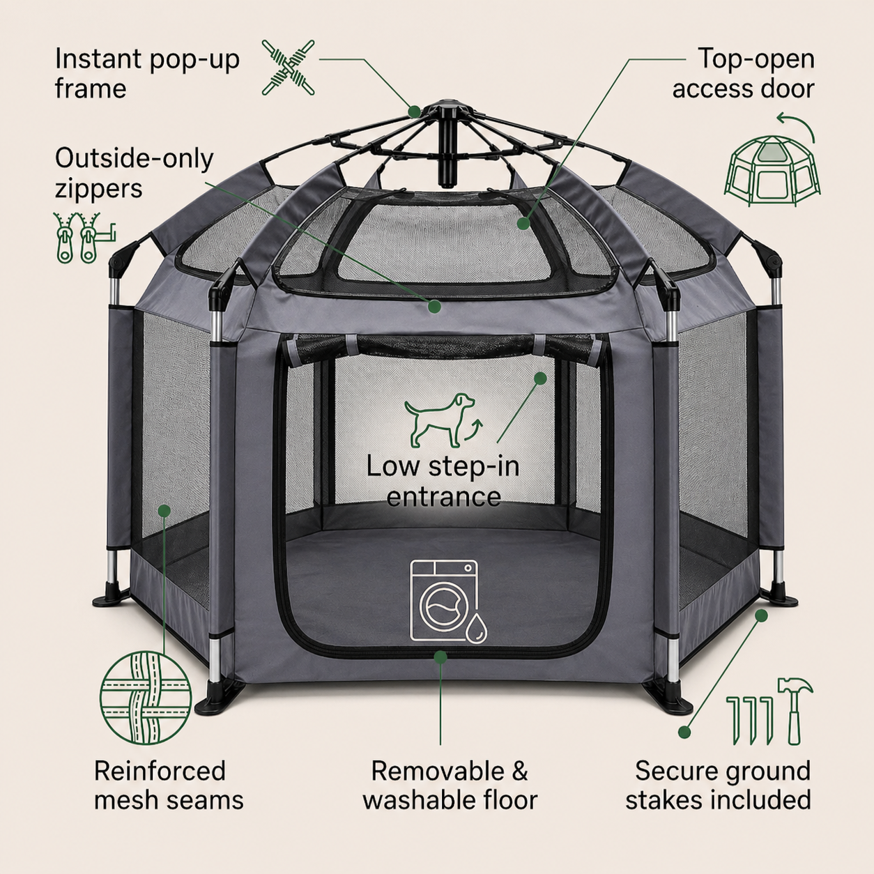 Indoor Outdoor Portable Pet House - Folding Pop-Up Dog Play Tent