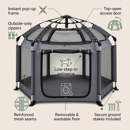 Indoor Outdoor Portable Pet House - Folding Pop-Up Dog Play Tent