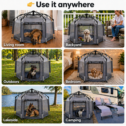 Indoor Outdoor Portable Pet House - Folding Pop-Up Dog Play Tent