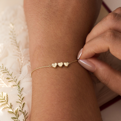 Tiny 3D Initial Heart Charm Bracelet