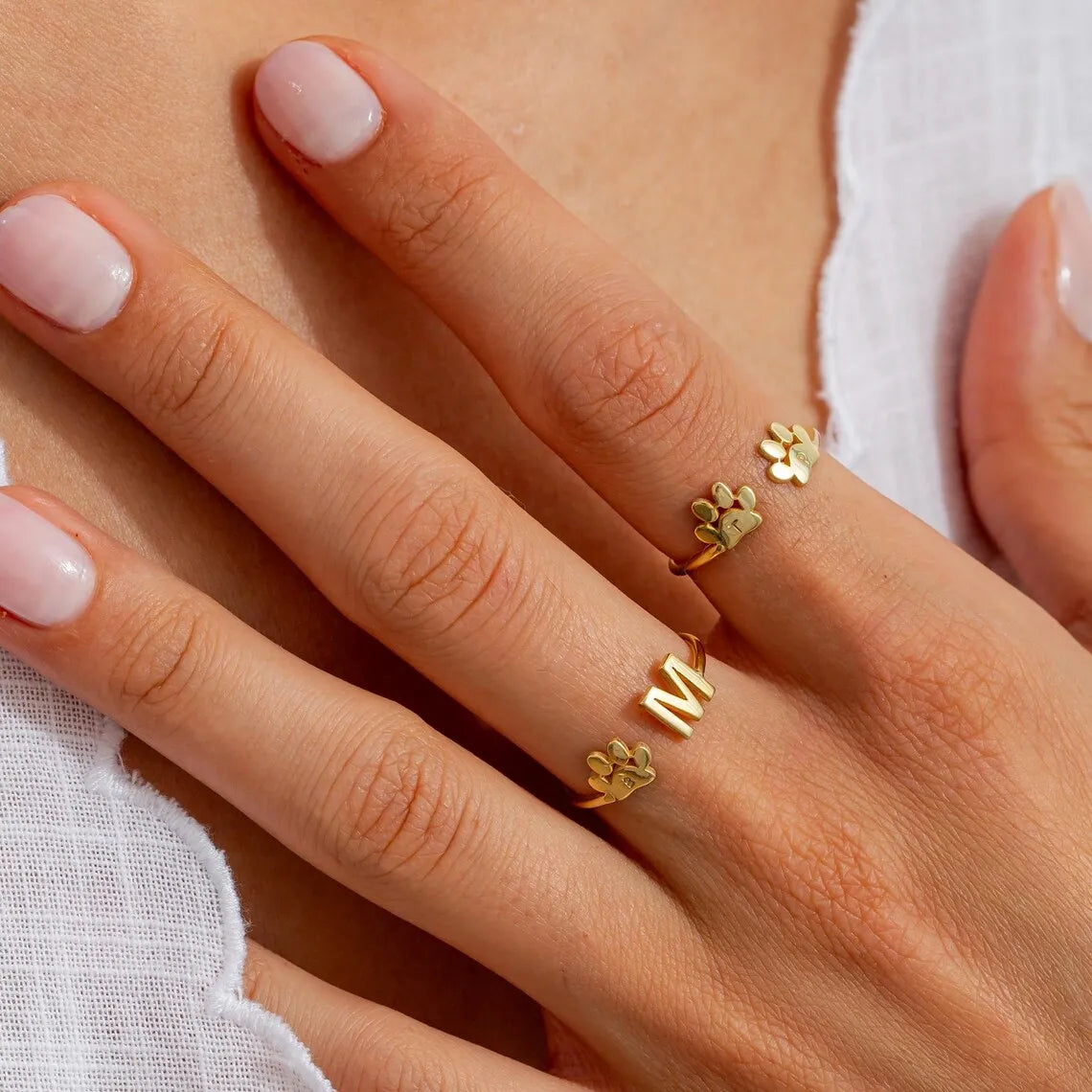 Engraved Paw Initial Ring