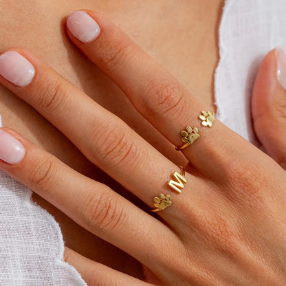 Engraved Paw Initial Ring
