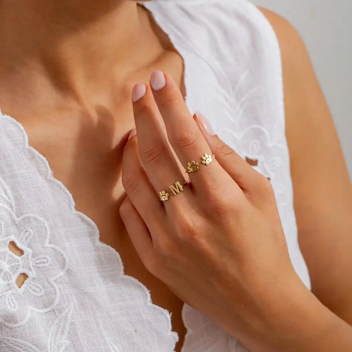 Engraved Paw Initial Ring