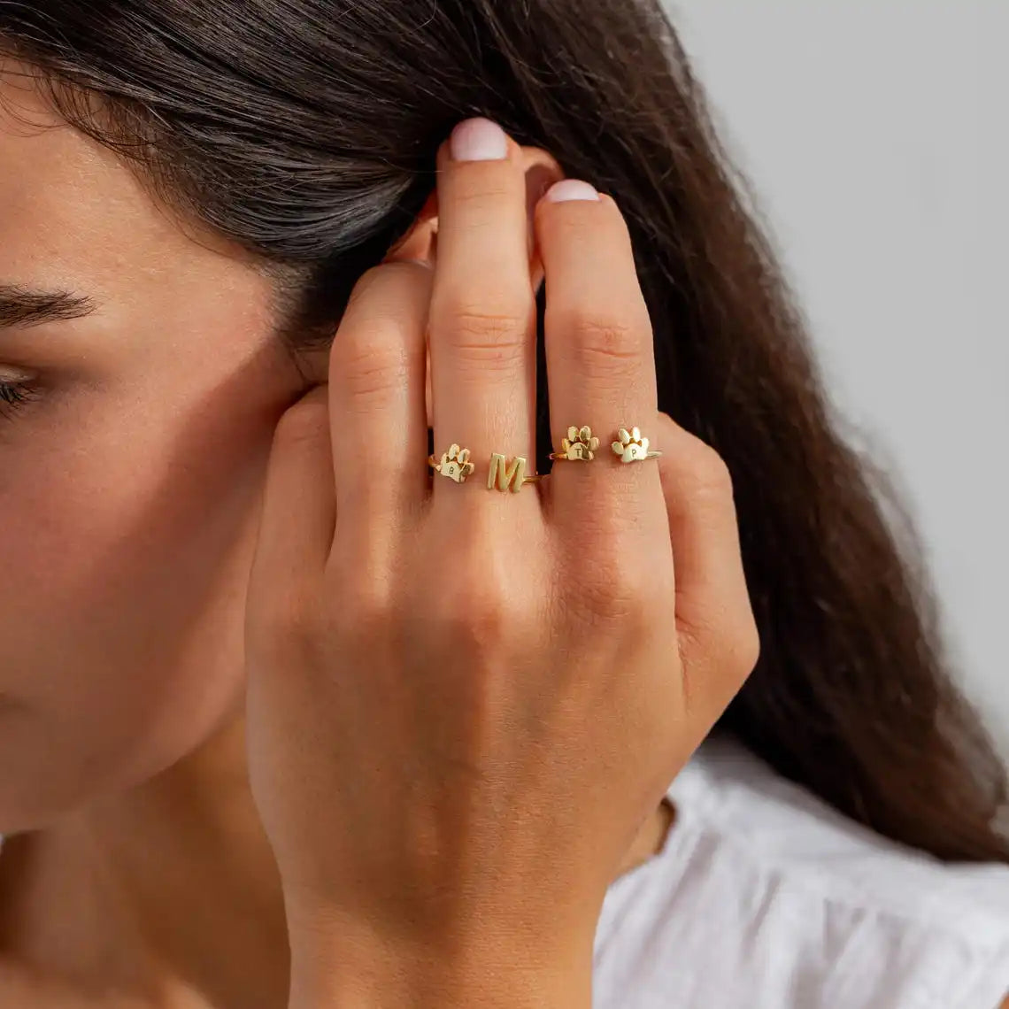 Engraved Paw Initial Ring